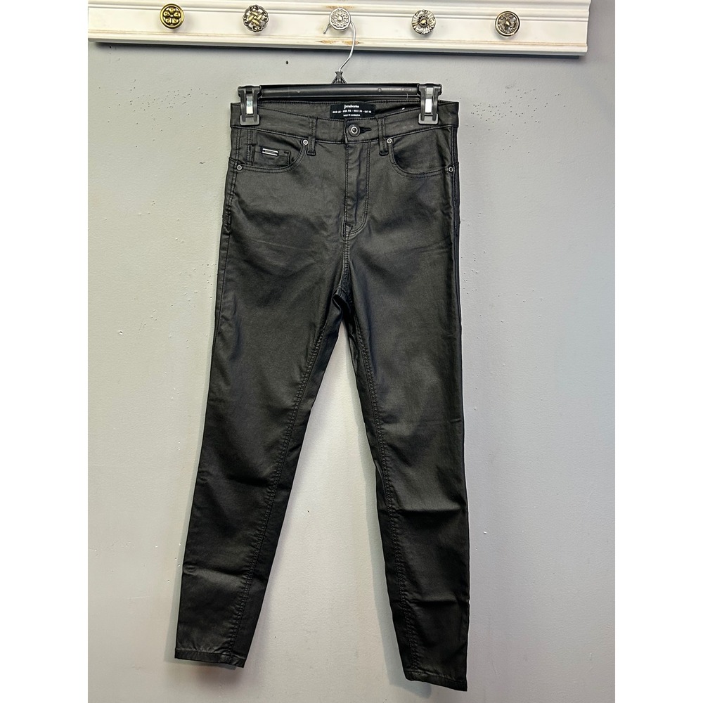 Stradivarius Pants Womens 6 Black Coated Skinny High Rise Faux Leather Legging